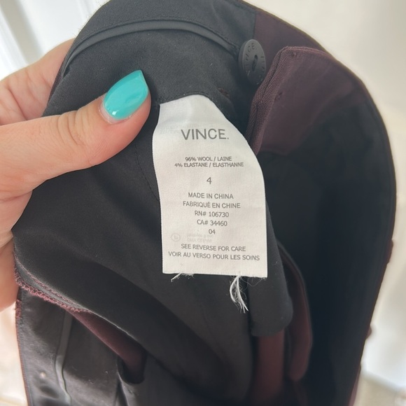 Vince Wool Side Stripe Tuxedo Burgundy Black Career Pants - Picture 7 of 7